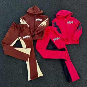 Survêtements délavés à l'acide Coton Épais Zip up Applique Broderie Patch Évasé Survêtements complets Sweats à capuche et pantalons de survêtement Ensembles pour hommes - Product Image 6