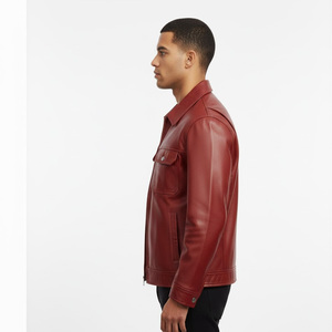 Veste en cuir élégante pour hommes de High Street Vêtements d'extérieur décontractés à la mode Doux Confortable Durable Slim Fit Design avant pour le quotidien - Product Image 4