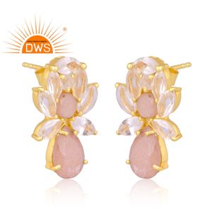 Pendientes de piedras preciosas de piedra lunar Pendientes de tuerca plateados Proveedor Arco Iris Oro 925 Plata Mujeres Moda Brillante Experiencia de 15 años GIA - Product Image 2