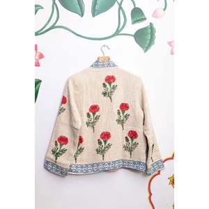 เสื้อแจ็คเก็ตหนังพิมพ์ลายดอกดาวเรืองสีแดงสำหรับผู้หญิง แบบกลับด้านได้ ทรงบอมเบอร์  แบบควิลท์ ระบายอากาศได้ดี ไซส์ XL สำหรับฤดูร้อน ฤดูใบไม้ผลิ ฤดูใบไม้ร่วง - Product Image 4