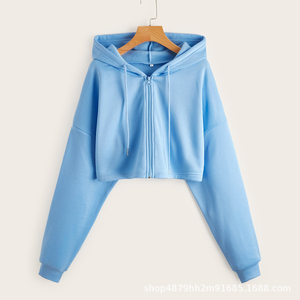Women Clothing Custom Logo Printing Long Sleeve Zipper Hoodie Sweatshirts Women Crop Top Hoodie - Product Image 3