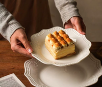 Assiette en céramique vintage à bord perlé, de luxe, profonde, pour servir des plats occidentaux et des desserts