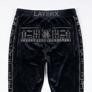 Luxury Y2K Men Midweight Velour Eco-Friendly Drawstring Sweatpants Hotfix Rhinestone Graphic Side Stripe <b>Stacked</b> <b>Joggers</b> Winter - Product Image 5