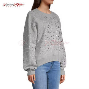 เสื้อสเวตเชิ้ตติดพลอยเทียมแฟชั่นสำหรับผู้หญิงคอกลมและตัวอักษรแวววาวเสื้อสเวตเชิ้ตประดับพลอยเทียมน่ารักสำหรับผู้หญิง - Product Image 3