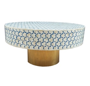 Mesa de Centro Redonda Hecha a Mano con Incrustaciones de Hueso, Diseño Elegante y Duradero, Decoración Única para el Hogar, Mueble Decorativo para Sala de Estar - Product Image 1
