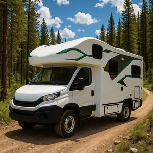Camping-car blanc moderne sur châssis de fourgon avec graphismes verts et noirs, toit relevable, fenêtres latérales, utilisation comme abri de voiture, LIVRAISON GRATUITE partout dans le monde - Product Image 1