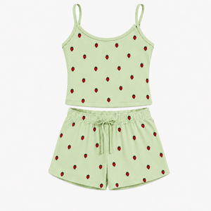 Women's Solid Casual Sleeveless Above Knees 2-Piece Pajama Set Daily Wear Comfortable Custom Logo And Design Reasonable Price - Product Image 1