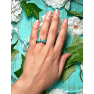Navajo Handmade <b>Statement</b> <b>Ring</b> Kingman Turquoise & Sterling <b>Silver</b> Bezel Setting Size 5.5 for Everyday Wear - Product Image 4