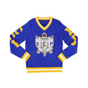 SGRho maglione con scollo a V in oro reale blu Sigma Gamma Rho hibcu abbigliamento greco da confraternita con abbigliamento in maglia da College con cresta ricamata - Product Image 1