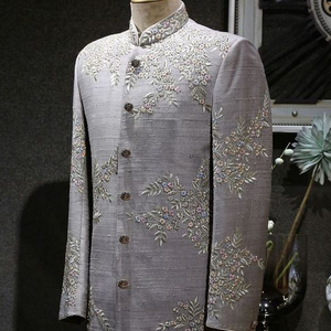 2023 Elegant Party-Wear/Wedding Ensemble Trendy Beautiful Heavy Embroidery Sherwani Matching Shoes Including Plus Breathable - Product Image 1