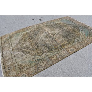 Tapis Turc Vintage Beige Bleu Patchwork Plat Tissage Écologique Pile Moyenne 5.8X9.4 ft Salle À Manger Décor Laine Matériel Latex - Product Image 3