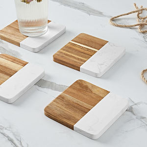 Handmade Wholesale decorative Natural wooden marble <b>coaster</b> wooden <b>coasters</b> white <b>black</b> wooden marble <b>coaster</b> - Product Image 4