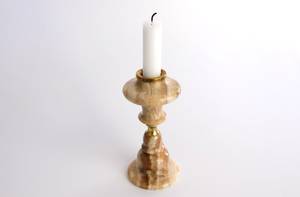 Chandelier vintage en marbre, laiton, pierre, onyx brun beige, style classique italien sculptural. - Product Image 3