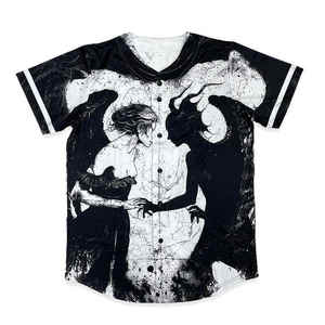 เสื้อเบสบอลสีดำและสีขาวสองสีเสื้อผ้าแนวสตรีทเสื้อเจอร์ซีย์เบสบอลแบบย้อนยุคของผู้ชายขนาดใหญ่ - Product Image 2