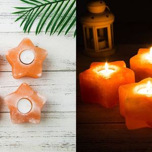 Portavelas de estrella de sal rosa del Himalaya hecho a mano con diseño artístico tallado para decoración romántica del hogar y bienestar natural - Product Image 1