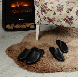 Chanclas de cuero genuino hechas a mano en negro y marrón para mujer, diseño plano moderno de MS Handicraft - Product Image 5