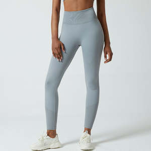 Nuevo diseño de cintura alta sin costuras transpirable de secado rápido mallas de Yoga ligeras para mujer patrón sólido de alto rendimiento al por mayor - Product Image 4