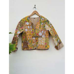 Veste matelassée bohème pour femme en satin et coton, patchwork, logo personnalisé, blazer réversible, style bomber, manteau court en cuir pour l'automne - Product Image 1