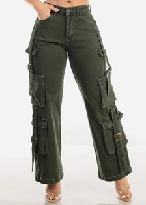 Streetwear décontracté personnalisé de haute qualité pour femmes pantalon cargo respirant avec poches à taille haute et devant plat de BD - Product Image 2