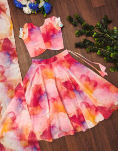 Shoryam Fashion Ensemble 3 pièces pour filles, Lehenga Choli rose à imprimé abstrait, tenue traditionnelle festive, Chaniya Choli pour fêtes et cérémonies - Product Image 2