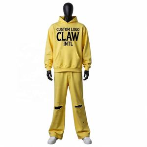 Survêtement unisexe 100% coton personnalisable Sweat à capuche zippé surdimensionné pour homme Pantalon de survêtement évasé en tricot Vêtements d'extérieur décontractés pour l'automne - Product Image 6