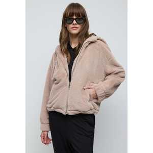 Parka décontractée en polaire marron à capuche et fermeture éclair - Product Image 1