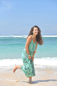 2024 verano turquesa Tie Dye Maxi vestido para mujer playa estilo bohemio sin mangas escote en V trajes naturales para vacaciones - Product Image 4