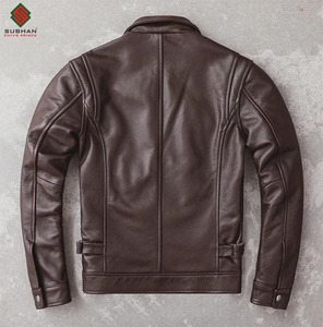Blouson aviateur en cuir marron pour homme, uni, décontracté, hiver, fermeture éclair, col mandarin |   Vêtements d'extérieur authentiques faits à la main - Product Image 2