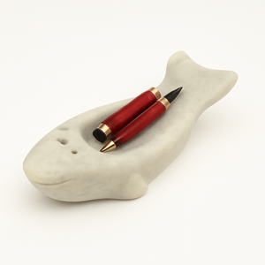 ถาดใส่ปากการูปปลาหินอ่อนสีขาวมีสไตล์พร้อมที่ใส่ปากกาสองอันสำหรับจัดระเบียบบนโต๊ะที่เก็บปากกาและอุปกรณ์การเขียนสุดหรู - Product Image 1