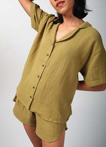 Women's 100% Cotton Eco-Friendly Breathable Garment Dyed Sleep <b>Shirt</b> High Quality <b>Half</b> Sleeve Lace Decorative <b>Button</b> Casual - Product Image 2