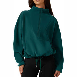 <b>Women's</b> Long Sleeve <b>Sweatshirts</b> <b>Half</b> <b>Zip</b> Cropped Pullover With Pockets Fleece Quarter Zipper Stand Collar Fall Outfits Clothes - Product Image 2