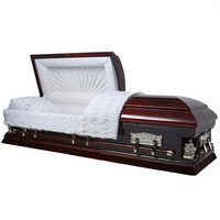 Ataúd de Madera Estilo Americano URD-A487 La Pieta, Interior de Terciopelo Color Marfil, Acabado Brillante, Duradero, para Funeral