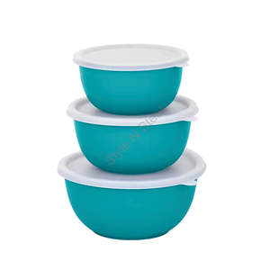 Precio al por mayor Premium Euro Bowl Set con tapa 3 piezas Metal Round Bowl en multicolor 450 mL 700 ml 1200 ml Tamaños - Product Image 2