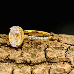 14K ทองแข็ง3 CT CVD วงรี IGI ได้รับการรับรองเพชรโซลิแทร์ซ่อนรัศมีแหวนหมั้น - Product Image 2