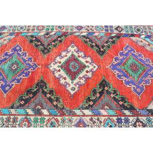 พรมวิ่งสไตล์ตุรกี ขนาด 5x13 ฟุต สีแดงน้ำเงิน ลายต้นไม้และพืช พรมขนสัตว์ - Product Image 4