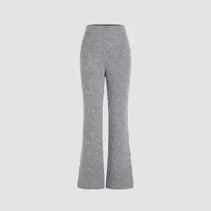 Benutzer definierte Woll mischung Mittlere Taille Solid Flared Hose Damen Slim Daily Casual Knitted Solid Pattern Damen pullover