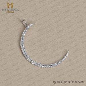 14K oro blanco antiguo luna creciente doble corte pavé diamante hecho a mano moda colgante joyería nuevo diseño - Product Image 2