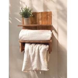 Organisateur de salle de bain rustique en bois, porte-papier toilette et porte-serviettes combinés, rangement mural de style ferme, porte-serviettes - Product Image 1