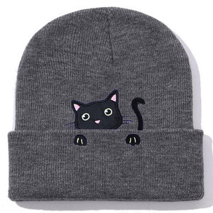 Gorro de Invierno Jacquard con Diseño de Gato Bordado, Gorro de Punto sin Dobladillo con Diamantes para Hombre, Estilo Urbano, Gorro de Punto con Joyas para Viajar - Product Image 4