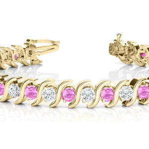 Pulsera de Eslabones Tipo Tenis en Oro Amarillo de 18K con Zafiro Rosa de 6.00ct y Diamantes, Joyería de Moda - Product Image 1