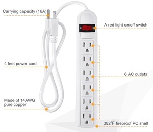 6 Outlet bảo vệ tăng dây điện dây điện mở rộng với chuyển đổi cấu hình thấp cắm phẳng cho nhà văn phòng (4 ft, trắng) - Product Image 2