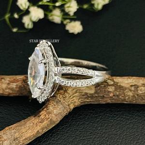 Bague de fiançailles solitaire en or massif 14K 1.50 ct Marquise Moissanite, bague solitaire en diamant Moissanite coupe Marquise - Product Image 3