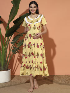 Women's 100% Cotton Elegant <b>Maternity</b> Lace <b>Nightgown</b> Half Sleeves Full Length Breathable Fabric Neck Floral Print Summer Single - Product Image 3