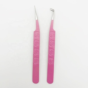 Haute qualité durable en acier inoxydable Fiber pointe isolation 90 degrés professionnel rose pince à épiler Extension de cils Aroosh Corp - Product Image 2