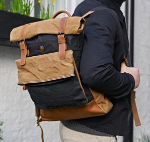 Leather Canvas <b>Backpack</b> Premium Eco-Friendly Lightweight <b>Large</b> Capacity Unisex Outdoor Travel Hiking School Laptop <b>Backpack</b> - Product Image 3