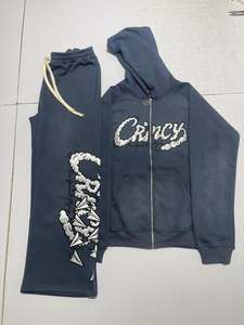 Ensemble de survêtement streetwear pour homme, coupe ample, en polaire d'hiver, avec broderie épaisse, comprenant un sweat à capuche et un pantalon de survêtement, fermeture éclair, séchage rapide - Product Image 3