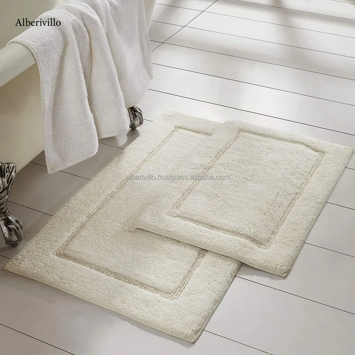 Großhandel Elfenbein Baumwolle Teppich Set für Tür Schlafzimmer Hand gefertigte Badezimmer matte Rutsch feste Super Absorbent Bade matte
