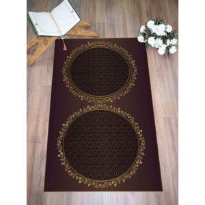 Alfombra de Oración Color Borgoña: Tapete Religioso con Detalles Dorados, Lavable a Máquina, Alfombra Delgada No Tejida - Product Image 3