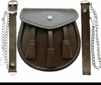 Étui pour mini-cimballes écossaises Obexa en cuir marron avec sangle à chaîne et passant de ceinture, fabriqué au Pakistan