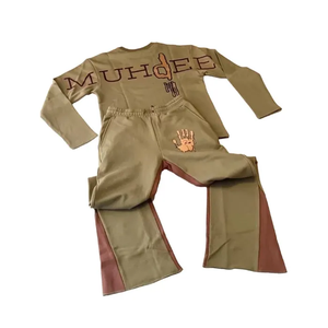 Conjunto Deportivo con Capucha y Estampado de Estrellas para Hombre, Dos Piezas, Marrón Beige, Ropa Urbana, 100% Algodón, Trabaja Duro, Juega Duro, Chándal con Estampado Gráfico - Product Image 2